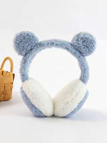 1入超可愛毛絨韓國風冬季兒童女孩耳套,可拉伸且防凍