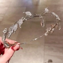 鑲鑽葉片新娘皇冠,2023新款公主婚禮頭飾優雅髮飾