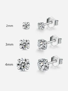 925純銀耳環/耳針套裝,女性專用 - 6對低敏感度微小方形氧化鋯耳針套裝和耳環環掛 - 銀色 - 查看 5