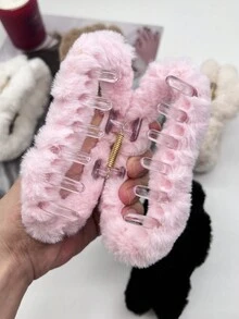 1入組女性大號毛絨爪夾髮飾，適用於冬季，髮夾髮夾馬尾髮夾