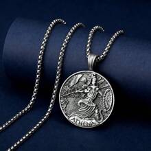 Greek Mythology Mint Goddess Athena Pendant Men's Retro Style Titanium Steel Hip Hop Necklace Pendant - Antique Silver - View 1