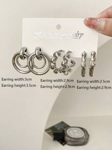 A Set Of 3 Pairs Of Earrings And Earrings - Silver - View 2