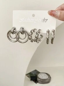 A Set Of 3 Pairs Of Earrings And Earrings - Silver - View 1