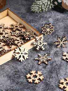 50入組混合diy木質雪花裝飾品,木質聖誕樹掛飾雪花吊墜,聖誕派對家庭辦公室酒吧新年裝飾用品 - 棕色 - 查看 2
