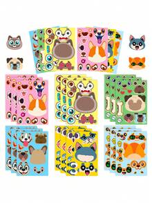 1 gói/6 cái Chó Và Mèo Mặt DIY Câu đố Hình dán , Không thấm nước Đồ chơi Hình dán - màu nâu - Xem 10