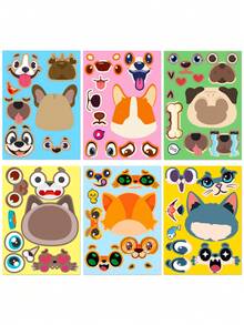 1 gói/6 cái Chó Và Mèo Mặt DIY Câu đố Hình dán , Không thấm nước Đồ chơi Hình dán - màu nâu - Xem 9