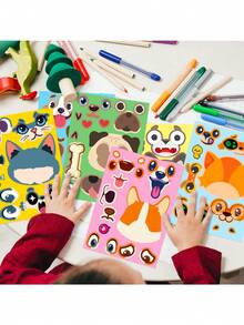 1 gói/6 cái Chó Và Mèo Mặt DIY Câu đố Hình dán , Không thấm nước Đồ chơi Hình dán - màu nâu - Xem 4