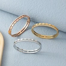 1pc Fashionable Clay Inlaid Rhinestone & Starry Sky Pattern Bracelet With Hollow Square Shaped Stainless Steel Bangle For Women's Daily Wear - square - View 1