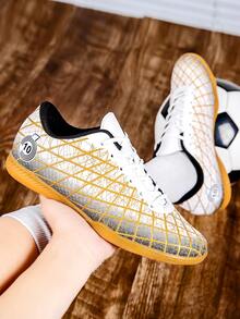 青少年低筒碎釘耐磨防滑室內足球鞋,適用於專業比賽、訓練、舒適休閒運動鞋 - 白色 - 查看 4