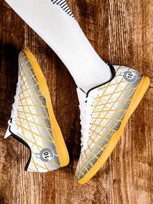 青少年低筒碎釘耐磨防滑室內足球鞋,適用於專業比賽、訓練、舒適休閒運動鞋 - 白色 - 查看 3