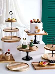 Wooden Multi-tiered Cake Stand Wedding Fruit Tray Afternoon Tea Dessert Display Rack Solid Wood Cake Holder - Black - View 3