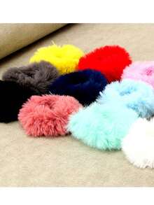 全新韩式糖果色毛绒发带 带绒球弹力发带 可爱兔耳朵发带批发