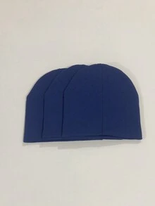 3 Chiếc/Gói Mũ Beanie Trắng Unisex Cho Bé, Kiểu Dáng Đơn Giản Cho Trẻ Em Vào Mùa Xuân Thu - Màu xanh hải quân - Xem 2