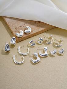 1对复古冷酷风格立体不对称耳环百搭耳环 - 彩色 - 查看 3