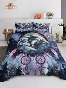 3入組狼印花床上用品,捕夢器國風客房被單套(1件被套+2件枕套,不含枕芯) - 彩色 - 查看 2