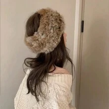 女性兔毛頭帶,復古寬緣毛絨帽,保持溫暖時尚,適用於男女,適用於冬季
