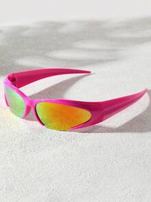 1入女士玫瑰紅色小框裝飾y2k時尚太陽眼鏡,適合日常佩戴 - 紅色 - 查看 1