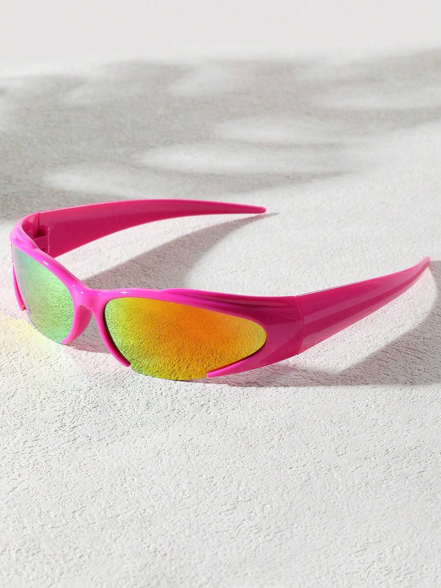 1入女士玫瑰紅色小框裝飾y2k時尚太陽眼鏡,適合日常佩戴 - 紅色 - 查看 1