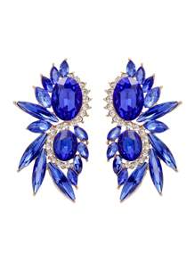 juran 1對玻璃鑲嵌鑽石裝飾優雅女式耳環,適用於約會之夜,珠寶禮物 - 寶藍色 - 查看 1
