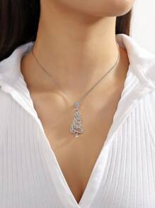 1pair Sophisticated Colorful Micro Inlaid Christmas Tree Earrings, Perfect For Women's Christmas Party - Silver - View 1