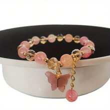 1 件創意時尚彈性珠蝴蝶吊墜手鍊,女孩節日派對服裝配飾,珠寶禮品 - 彩色 - 查看 5