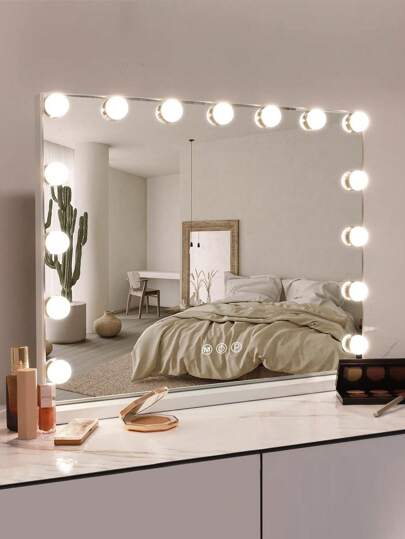 FENCHILIN Holly Wood Spiegel Lighting LED Type USB Charging Port 15 Dimmer Lights Verlichting Modes Make Up Wand Mounted Wit 58cmx48cm view 8