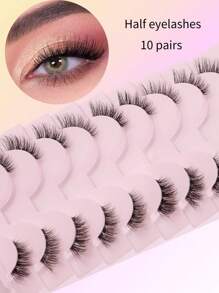 10 Pairs/box Of Half-eye False Eyelashes, 3d Fairy Cat Eyes, Natural Fluffy Short Eyelashes, Slender, Crisscrossed, Soft And Reusable, Suitable For Girls' Natural Makeup