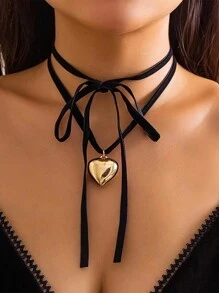 Châu Âu và Châu Mỹ Xuyên biên giới Giáng sinh Theo chủ đề Có thể điều chỉnh Nhung Vòng cổ choker Với Bowknot Và Mặt dây chuyền trái tim Đối với phụ nữ - Ngôi sao - Xem 4