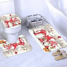 Bộ 4 tấm rèm tắm hình ông già Noel lùn Scandinavia Giáng sinh, nắp bồn cầu, thảm chống trượt, thảm trải sàn, thảm trải sàn phòng tắm, rèm tắm bằng vải polyester có móc treo, trang trí phòng tắm Giáng sinh - Nhiều màu - Xem 8
