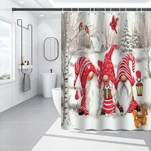 Bộ 4 tấm rèm tắm hình ông già Noel lùn Scandinavia Giáng sinh, nắp bồn cầu, thảm chống trượt, thảm trải sàn, thảm trải sàn phòng tắm, rèm tắm bằng vải polyester có móc treo, trang trí phòng tắm Giáng sinh - Nhiều màu - Xem 7