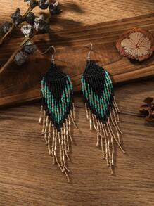 手工波西米亞風格串珠流蘇耳環 - 綠色 - 查看 2