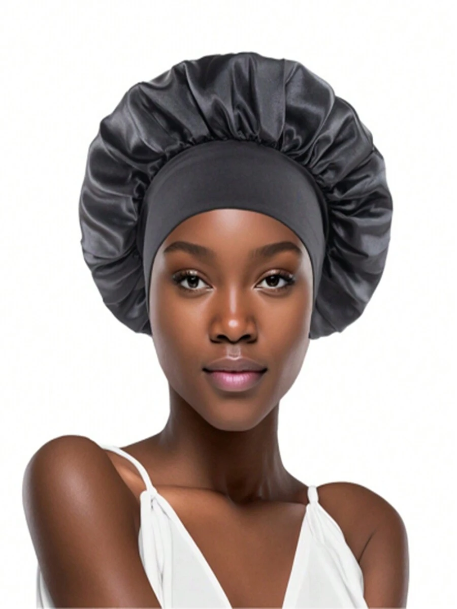 1 件純色寬邊彈性成人睡帽,男女通用時尚護髮美容浴帽,化療帽