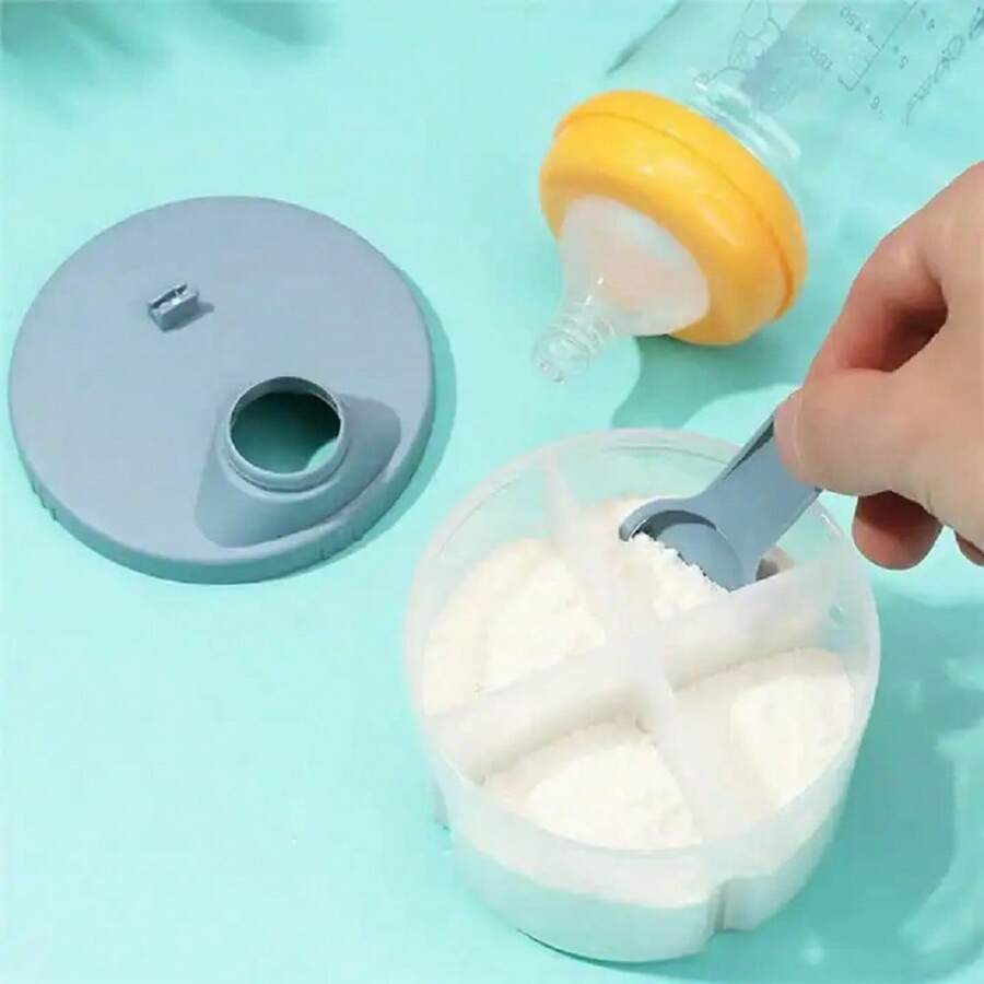1pc Baby Formula Dispenser, Portable Rotating Milk Powder Container With Four Grids For Travel - Blue - View 1