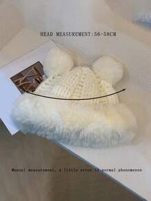 1pc Unisex White Ski Hat With Y2k Style, Pom Pom, Plush, Braided Knitted, Outdoor, Warm, Casual Winter Hat Ideal For Daily Commute - White - View 4