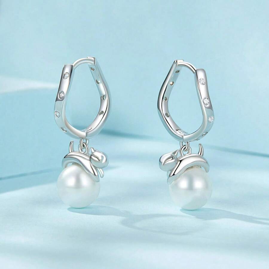 bamoer 1 đôi 925 sterling bạc Vỏ trai Tai Khóa Dễ thương Kitty Vòng khuyên tai Đối với phụ nữ Quà sinh nhật Tốt Đồ trang sức - Bạc - Xem 1
