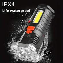 1pc Usb Rechargeable Flashlight With 5 Led Lights And Cob Side Light, 4 Lighting Modes, Four-Grid Charging Display, Suitable For Hiking, Fishing, Outdoor Camping - Silver - View 9