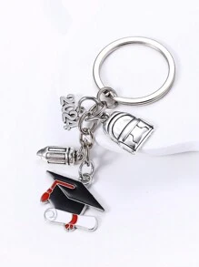 1 件创意合金学位帽/文凭吊饰钥匙扣，适合女士，是送给朋友的迷人礼物配饰，适合新年、圣诞节、情人节 - 銀色 - 查看 2