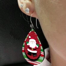 1 聖誕主題皮革耳環,樹狀、聖誕老人、淚珠款式 - 彩色 - 查看 4