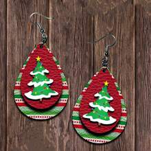 1 聖誕主題皮革耳環,樹狀、聖誕老人、淚珠款式 - 彩色 - 查看 2