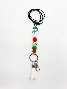 1pc Christmas Themed Silicone Beaded Non-detachable Keychain Lanyard For Office Id, Badge, Necklace, Gift - Red - View 11