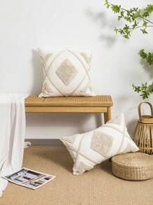 1 件/2 件几何钻石图案抱枕套，帆布制成，带保暖衬里，刺绣和编织绳，适用于卧室、客厅、沙发、汽车、花园和节日派对，尺寸为 30*50 厘米和 45*45 厘米，无插入物 - 米色 - 查看 2