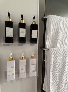 3个方形黑色洗发水、护发素、沐浴露分配瓶，带防水标签，家居浴室装饰，秋季，返校季装饰 - 黑色 - 查看 10