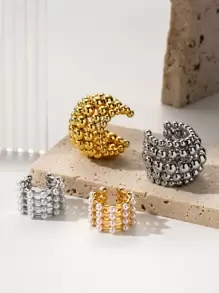 1副簡約時尚多功能歐美風格金屬珠子和仿珍珠細節c形別緻耳夾 - 金黃色 - 查看 6