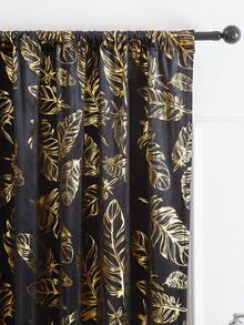 1 件輕奢羽毛圖案熱箔印花穿孔窗簾 - 黑色 - 查看 3