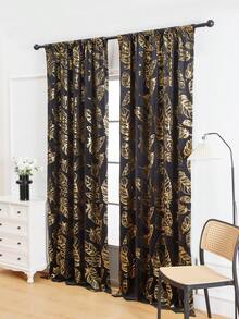 1 件輕奢羽毛圖案熱箔印花穿孔窗簾 - 黑色 - 查看 10