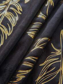 1 件輕奢羽毛圖案熱箔印花穿孔窗簾 - 黑色 - 查看 5