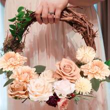 人造絲花,帶梗假花頭,花束組合盒,假花玫瑰組合,diy婚禮花束新娘派對中心裝飾花束盒(酒紅色)