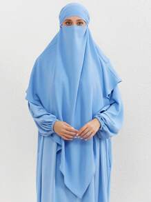 1pc Soft & Breathable Double-Layered Ice Silk Prayer Cap For Women, Suitable For Festivals And Prayers Casual - Blue - View 1