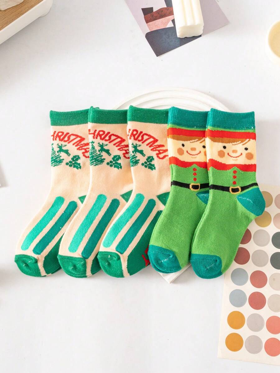 5對兒童聖誕節禮物時尚中筒襪,適用於男孩和女孩 - 彩色 - 查看 1