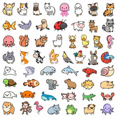 100 Pcs Cute Kawaii Animals Theme Mini Stickers,Vinyl Stickers For Water Bottle,Laptop,Scarpbook,Skateboards,Sticker Packs,Stickets,Mini Sticker,Finger Skateboard,Stickers,Cute Stickers,Sticker Pack,Stickers,Cute Stickers,Sticker
